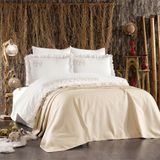 Minelya Home Collection 7 Parça Pike Yatak Örtülü Fil Desenli Pamuk Amazon Fırfırlı Nevresim Takımı - 200 x 220 cm - Bej