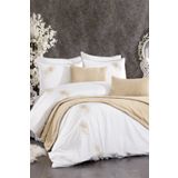 Minelya Home Collection 9 Parça Diamond Kadife Yatak Runner Örtülü Penna Çift Kişilik Bej Nakışlı Pamuklu Nevresim Takımı