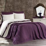 Minelya Home Pamuklu 7 Parça Triko Battaniyeli Sonbahar Nevresim Takımı Mor - 200 x 220 cm