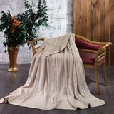 Minelya Home Triko Örgü Battaniye 220X240 cm Çift Kişilik Büyük Boy - 220 x 240 cm - Bej