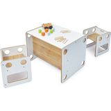 Minera 0-6 Yaş Saka Model Ahşap Montessori Aktivite Oyun Çalışma Masa Ve Sandalye Seti (1 Masa + 2 Sandalye) - Beyaz - Naturel Ahşap