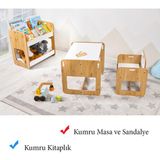 Minera 2-4 Yaş Kumru Model Çocuk Çalışma Oyun Masa Sandalye ve Kitaplık Seti - Naturel Ahşap