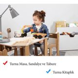 Minera 2-4 Yaş Turna Model Çocuk Çalışma Oyun Masa Sandalye Tabure ve Kitaplık Seti - Naturel Ahşap