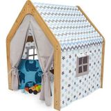 Minera 3-6 Yaş Ahşap Montessori Çocuk Oyun Evi / Çadırı / Naturel Mavi / Kızılderili