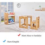 Minera 4-6 Yaş Martı Model Çocuk Çalışma Oyun Masa Sandalye ve Kitaplık Seti - Naturel Ahşap