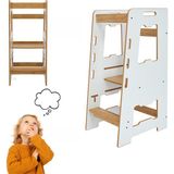 Minera Ahşap Montessori Öğrenme Kulesi / 2-6 Yaş / Naturel + Beyaz