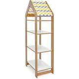 Minera Bebek/Çocuk Odası Ahşap Çok Amaçlı Raf, Oyuncak Toplama, Kitaplık - 4 Raflı - Naturel Ahşap - Sarı