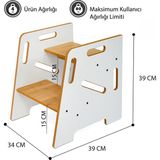 Minera Çocuk / Yetişkin Montessori Ahşap Basamak Yükseltici Tabure Mutfak Taburesi / Beyaz + Naturel