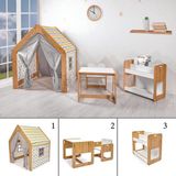 Minera Kumru Model Ahşap Çocuk Çalışma Oyun Masa Sandalye Kitaplık ve Oyun Evi Seti