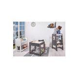 Minera Martı 4-6 Yaş Ahşap Masa Sandalye, Kitaplık Ve Öğrenme Kulesi Seti / Antrasit Beyaz