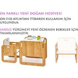 Minera Serçe Model 0-18 Ay Yenidoğan Ahşap Montessori Aktivite Masa ve Sandalye Seti (1 Masa + 2 Sandalye)