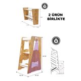 minerakids Ahşap Montessori Öğrenme Kulesi / 2-6 Yaş/Naturel + Duvar Askısı Naturel