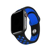 Minesk Apple Watch Seri 1/2/3/4/5/6/7/se/8/ultra İle Uyumlu Delikli Silikon Kordon Kayış 42-44-45-49 mm (Siyah - Mavi)