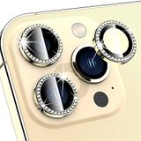 Minesk İphone 13 Pro / İphone 13 Pro Max Elmas Taşlı Lens Koruyucu Premium Kalite ve Görünüm( 3'lü Set) (Altın)