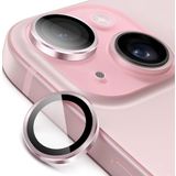 Minesk İphone 15-15 Plus ile Uyumlu Temperli Cam Kamera Lens Koruyucu Alüminyum Alaşım Çerçeveli ve 9H Sertliğinde Lens Koruma (Pembe, Temperli Cam)