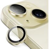 Minesk İphone 15-15 Plus ile Uyumlu Temperli Cam Kamera Lens Koruyucu Alüminyum Alaşım Çerçeveli ve 9H Sertliğinde Lens Koruma (Sarı, Temperli Cam)