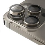 Minesk iPhone 15 Pro - 15 Pro Max / 14Pro - 14ProMax Modellerinin Tümüne Uyumlu Alüminyum Alaşım Çerçeveli ve 9H Sertliğinde Temperli Camlı Lens Koruyucu (Natural Titanyum)