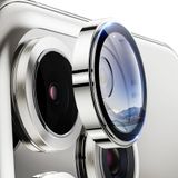 Minesk iPhone 15 Pro - 15 Pro Max / 14Pro - 14ProMax Modellerinin Tümüne Uyumlu Alüminyum Alaşım Çerçeveli ve 9H Sertliğinde Temperli Camlı Lens Koruyucu (Safir Gümüş)