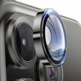 Minesk iPhone 15 Pro - 15 Pro Max / 14Pro - 14ProMax Modellerinin Tümüne Uyumlu Alüminyum Alaşım Çerçeveli ve 9H Sertliğinde Temperli Camlı Lens Koruyucu (Safir Uzay Gri)