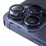 Minesk iPhone 15 Pro - 15 Pro Max / 14Pro - 14ProMax Modellerinin Tümüne Uyumlu Alüminyum Alaşım Çerçeveli ve 9H Sertliğinde Temperli Camlı Lens Koruyucu (Titanyum Mavi)