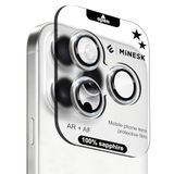 Minesk iPhone 15 Pro / 15 Pro Max ile Uyumlu Orijinal Safir Cam (%99.9 Saflıkta Gerçek Safir) Cihazın Kendi Lensleri ile Aynı Materyal Lens Koruyucu Kamera Camı (Gümüş)