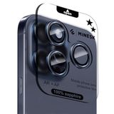 Minesk iPhone 15 Pro / 15 Pro Max ile Uyumlu Orijinal Safir Cam (%99.9 Saflıkta Gerçek Safir) Cihazın Kendi Lensleri ile Aynı Materyal Lens Koruyucu Kamera Camı (Mavi)