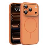 Minesk iPhone 17 Pro için Güçlü Magsafe ile Uyumlu Kılıf Metal Tuşlu Çizilmelere ve Soyulmalara Karşı Dayanıklı Materyal, Konforlu Tutuş Sağlayan Dokulu Kenarlara Sahip Koruyucu (Turuncu, 17 Pro)
