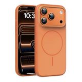 Minesk iPhone 17 Pro Max için Magsafe ile Uyumlu Kılıf Metal Tuşlu Çizilmelere ve Soyulmalara Karşı Dayanıklı Materyal, Konforlu Tutuş Sağlayan Dokulu Kenarlara Sahip Koruyucu (Turuncu, 17 Pro Max)