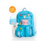 Minga London Kawaii Kore Tarzı Peluş Ve BESLENME HEDİYELİ ve (Rozetsiz ) Okul Sırt Çantası Mavi -Minga London
