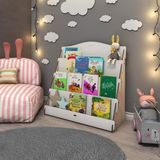 Mingitav Lucky Montessori Ahşap Çocuk Odası 4 Raflı Kitaplık - Meşe - Beyaz
