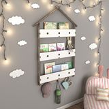 Mingitav Maison Çatılı Askılı Ahşap Eğitici Montessori Çocuk Odası Kitaplık - Beyaz - Meşe