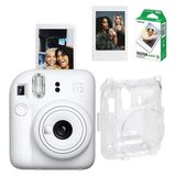 Mini 12 Fotoğraf Makinesi-10'lu Film-Şeffaf Pleksi Kılıf ve Fotoğraf Çerçevesi Seti 2 Beyaz