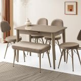 Mini 60 X 100 Milano Mdf Ortadan Açılır Masa 4 Ad Ece Sandalye 1 Ad Sırtsız Mini Bench