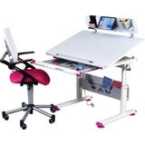 Mini Advanced Çalışma Masası ve Sandalye Takımı, Yükseklik Ayarlı Çalışma Masası, Kız-Erkek Çocuk Ekru Ders Çalışma Masası - 100x70 - Fuşya