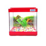 Mini Akvaryum Kirmizi 20X20x15 Akvaryum Renkli Cakil Plastik Bitki Arka Fon