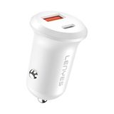 Mini Araç Şarj Aleti Lenyes CA53 Hızlı Şarj Özellikli Dual Type-C + Usb-A Portlu 30W Beyaz