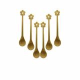 Mini Bambu Ahşap Kaşık Seti, Çiçek Desenli, 14.5 cm, 6 Adet