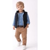 Mini Baray Gabardin Pantolon Yelek Gömlek Takım 3 Lü Takım (1 Yaş - 2 Yaş - 3 Yaş - 4 Yaş) - Mavi
