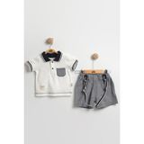 Mini Baray Lacost Tarz Askılı Erkek Bebek Şortlu Yazlık Takım 9-12-18 Ay - %100 Organik Pamuk - 9 Ay - Beyaz