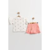 Mini Baray Sevimli Ayıcık Baskılı Müslin Şortlu Kız Bebek Seti – %100 Pamuk - 5 Yaş - Pembe
