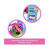 Mini Barbieland Koleksiyona Uygun Oyun Seti, 4 Cm'lik Bebek, Aynalı Kuaför Tezgahı, Şampuan Bölümü ve Hikaye Anlatımına Yönelik Karşılama Masası ile Kuaför Salonu, JCR32 - Option-1
