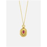 Mini Bordo Taşlı Kapaklı Madalyon Kolye Gold