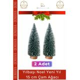 Mini Çam Masaüstü Minyatür Dekorasyon Küçük Süs Kar Yeni Yıl Noel Yapay Sedir Ağacı 15Cm 2 Adet Vitrin