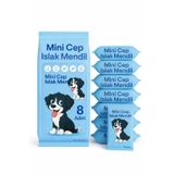Mini Cep Islak Mendil 8'li Paket Aloe Veralı Alkol İçermez Yumuşak Dokulu Taşınabilir Mavi