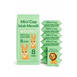 Mini Cep Islak Mendil 8'li Paket Aloe Veralı Alkol İçermez Yumuşak Dokulu Taşınabilir Yeşil