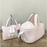 Mini Chics Kulaklı Tavşan Bebek Bakım Çantası Pembe Renkli Yumuşak Malzeme ile Ergonomik Tasarım