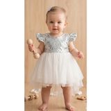 Mini Chics Mevlitlik Önü Kısa Arkası Uzun Pullu Bebek Abiye Elbise-Gülkurusu - 1 Yaş - Beyaz