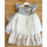 Mini Chics Mevlitlik Önü Kısa Arkası Uzun Pullu Bebek Abiye Elbise-Gülkurusu - 3 Yaş - Beyaz