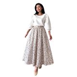 Mini Çiçekli Kloş Poplin Etek (Gri-Kahve, L-XL)