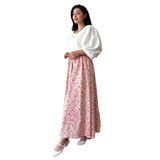 Mini Çiçekli Kloş Poplin Etek (Pudra, L-XL)